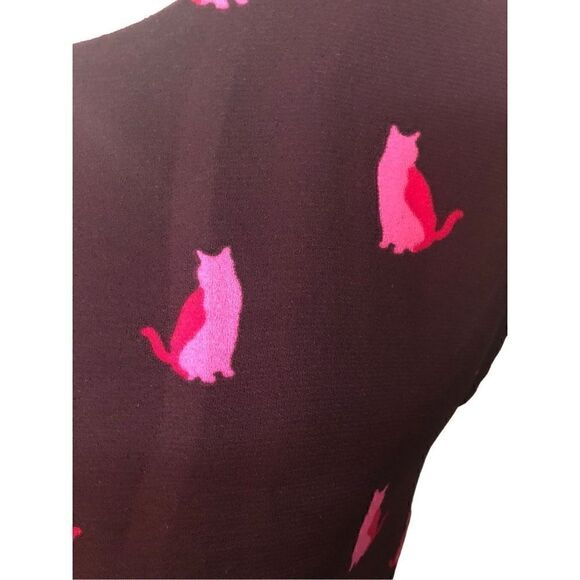 Ann Taylor dark grape colored sheath dress with cat print in Barbie pink XSP - Picture 5 of 14